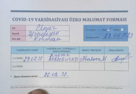 "Hamı kimi mənə də vaksin vuruldu..." "Hamı kimi mənə də vaksin vuruldu..."