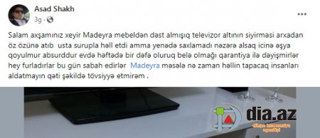 "Madeyra"dan mebel aldı, şikayətçi düşdü... "Madeyra"dan mebel aldı, şikayətçi düşdü...