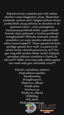 "Baku Electronics"dən şikayətlər bitmək bilmir ki bilmir... "Baku Electronics"dən şikayətlər bitmək bilmir ki bilmir...