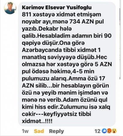 "811 xəstəyə xidmət etmişəm, 734 manat pul yazıb" "811 xəstəyə xidmət etmişəm, 734 manat pul yazıb"