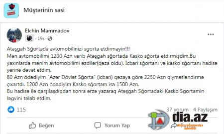 `Atəşgah Sığorta` vətəndaşın BAŞINA OYUN AÇDI `Atəşgah Sığorta` vətəndaşın BAŞINA OYUN AÇDI