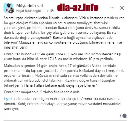 Müştərisi `İrşad Elektroniks`ə ÇAĞIRIŞ ETDİ: `Məni itirməyin...` Müştərisi `İrşad Elektroniks`ə ÇAĞIRIŞ ETDİ: `Məni itirməyin...`