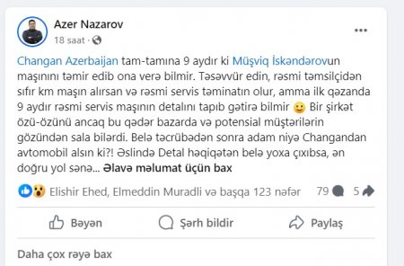 “Changan Azerbaijan” özünü biabır edib “Changan Azerbaijan” özünü biabır edib