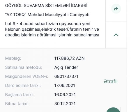 Göygöl Suvarma Sistemləri İdarəsinin 1 milyon manatlıq tenderinin adı var, özü yox… Göygöl Suvarma Sistemləri İdarəsinin 1 milyon manatlıq tenderinin adı var, özü yox…