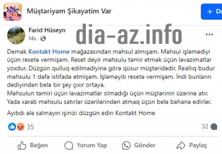 Satdıqları məhsul zay çıxanda, müştərini şərləyirlər... Satdıqları məhsul zay çıxanda, müştərini şərləyirlər...